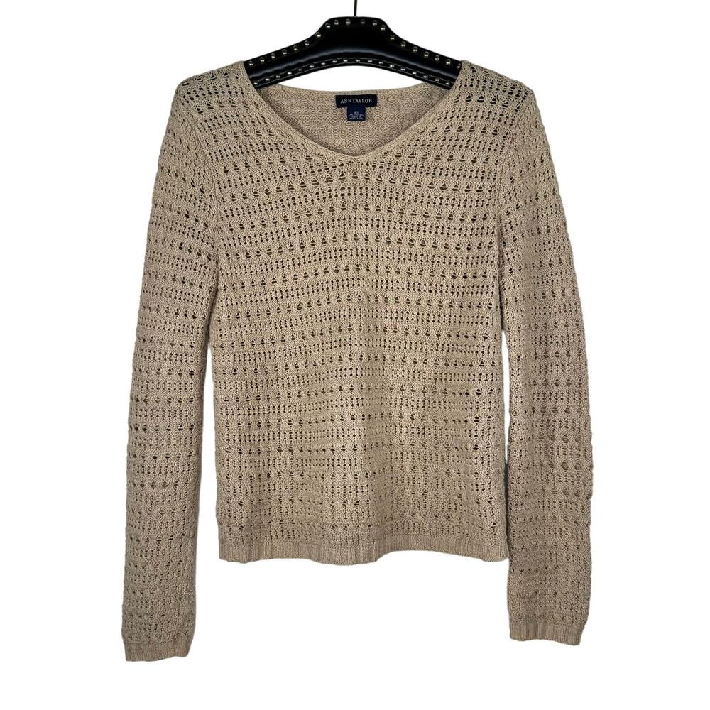 Ann Taylor Crochet Linen Blend Sweater XS